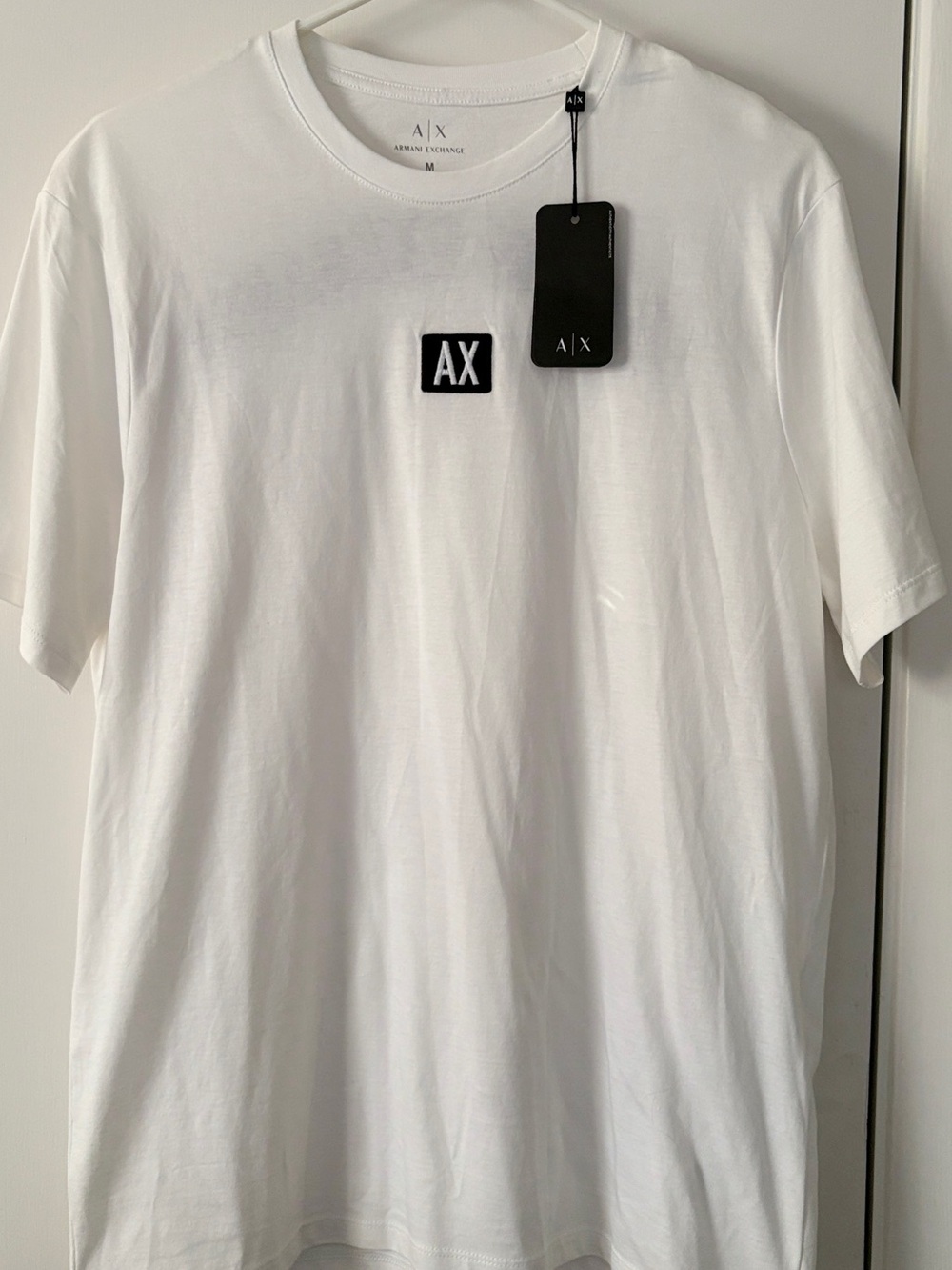 Armani Exchange White Short Sleeve Crewneck T-Shirt with Black AX Patch